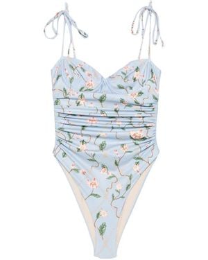Agua Bendita Rábano Navegante Floral-Print Swimsuit - Blue