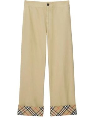 Burberry Gabardine Trousers - Natural