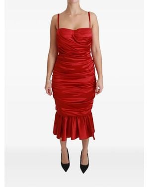 Dolce & Gabbana Ruched-Detail Midi Dress - Red