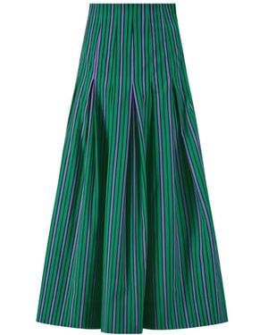 Lela Rose Midi Striped Pleated Skirt - Green