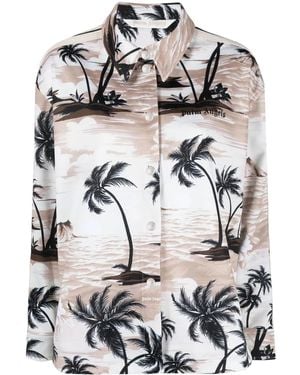 Palm Angels Tropical-Print Long-Sleeve Shirt - Gray