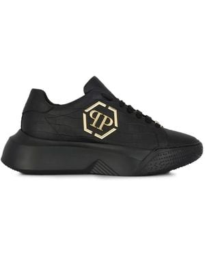 Philipp Plein Crocco Godzilla Runner Sneakers - Black