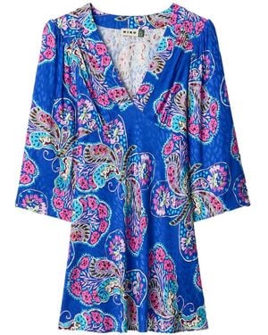 RIXO London Butterfly-Print Jacquard Dress - Blue