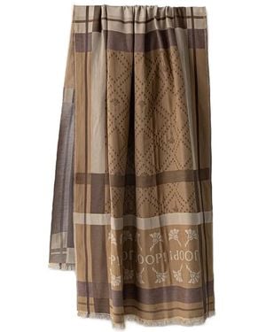 Joop! Cornflower Logo-Print Fringed Scarf - Natural