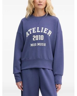 Mos Mosh Nima Logo-Print Drop-Shoulder Sweatshirt - Blue