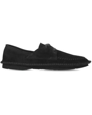 Premiata Lace-Up Topstitch Loafers - Black