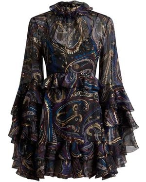 Etro Ruffled Paisley Foliage Mini Dress - Black