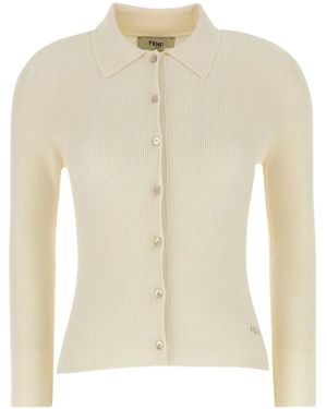 Fendi Ribgebreid Blouse - Naturel
