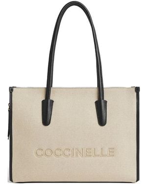 Coccinelle Myrtha Logo-Embroidered Shoulder Bag - Natural