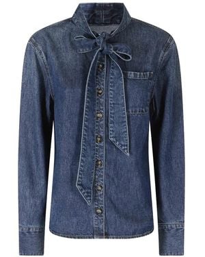 Self-Portrait Tie-Neck Denim Shirt - Blue