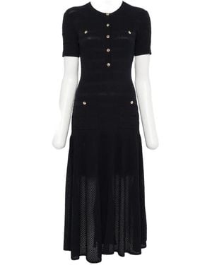 Maje Ribbed-Knit Button-Up Midi Dress - Black