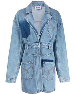 Moschino Notched-Lapel Denim Minidress - Blue