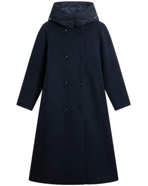 Woolrich Double-Breasted Hooded Parka Coat - Blue