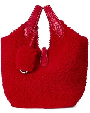 Polo Ralph Lauren Shearling Leather-Trimmed Tote Bag - Red