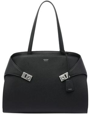 Ferragamo Hug Clasp-Detail Calfskin Shoulder Bag - Black
