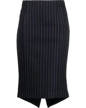 Moschino Striped Virgin-Wool Midi Skirt - Blue