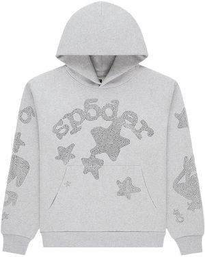 Sp5der Rhinestone-Detail Hoodie - Grey