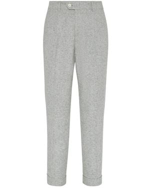 Brunello Cucinelli Pleated Wool-Silk Blend Pants - Gray