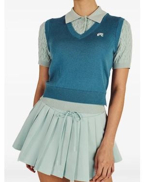 Malbon Golf Veronica Cable-Knit Polo Shirt - Blue