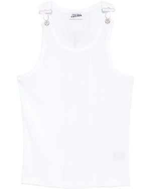 Jean Paul Gaultier Clasp-Detail Ribbed Vest - White