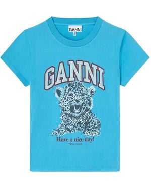 Ganni Baby Fit T-Shirt Mit Blauem Tiger