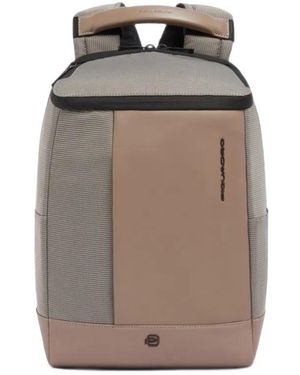 Piquadro Paneled Logo-Print Backpack - Natural