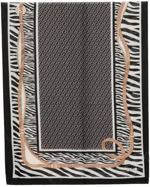 Liu Jo Zebra-Print Logo-Monogram Scarf - Black