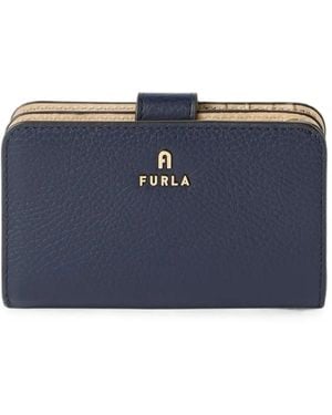 Furla Logo-Plaque Pebbled-Leather Wallet - Blue