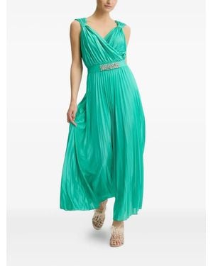 Liu Jo Pleated Embellished-Belt Maxi Dress - Green