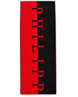 Philipp Plein Logo-Intarsia Knitted Scarf - Red