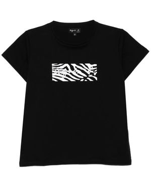 agnès b. Logo-Print Cotton T-Shirt - Black