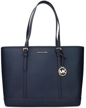 Michael Kors Large Jet Set Logo-Plaque Leather Tote Bag - Blue