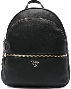 Guess Manhattan Logo-Plaque Pebbled-Effect Backpack - Black