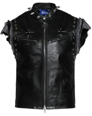 Marking Distance Gimp Studded Leather Vest - Black