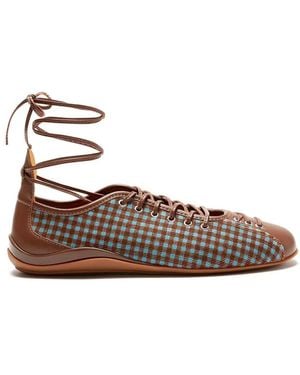 LILI CURIA Isolde Ghillie Lace-Up Checked Ballerina - Brown