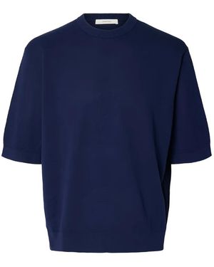 SELECTED Short-Sleeve Knitted Top - Blue