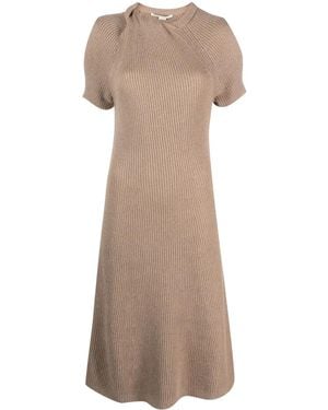 Stella McCartney Short-Sleeve Ribbed-Knit Midi Dress - Natural