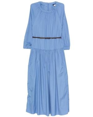 Max Mara Vestido Silvana Con Cinturón Y Cuello Fruncido - Azul