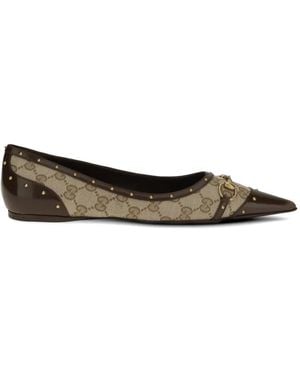 Gucci Horsebit Studded Ballet Flats - Natural