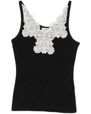 Sandro Lace-Trim Ribbed-Knit Top - Black