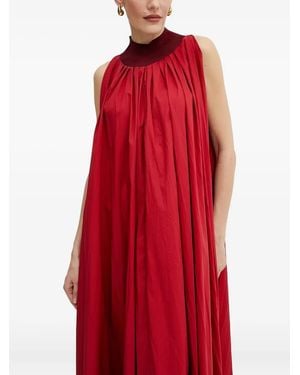 Liviana Conti High-Neck Pleated Maxi Dress - Red