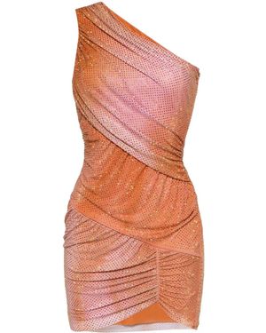 Self-Portrait Mesh Mini Dress With Rhinestones - Orange