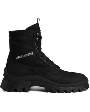 DSquared² Logo-Print Lace Up Boots - Black