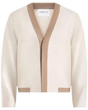 Manière De Voir Clovis Linen Cardigan With Contrast Placket Natural