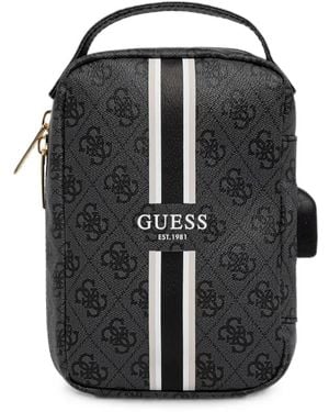 Guess Monogram-Print Striped Tech Bag - Black