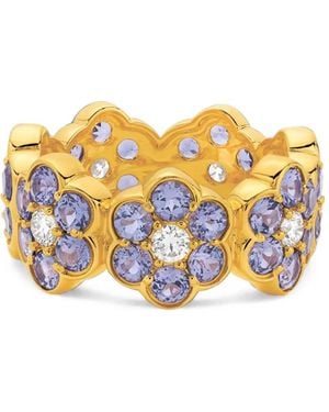 Buddha Mama Tanzanite And Diamond Flower Band Ring - Metallic