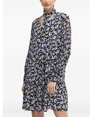 Diane von Furstenberg Tie-Neck Floral-Print Dress - Blue