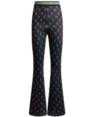Etro Pantalon Jacquard Fit-And-Flare À Motif De Fleurs Et Diamant - Blue