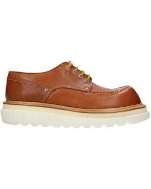Premiata Platform Stitched Leather Shoes - Brown