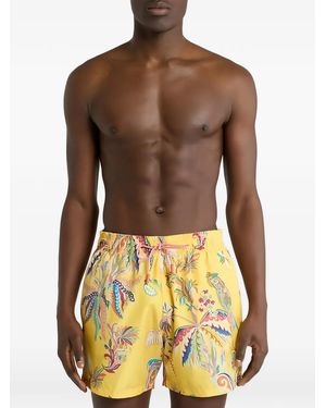 Etro Swim Shorts With Placed Parrot And Palm Tree Print - Yellow
